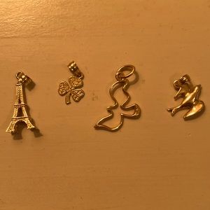 14k good charms - Eiffel Tower, shamrock and solid dove